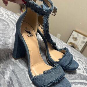 SHEIN Frayed Denim Heels